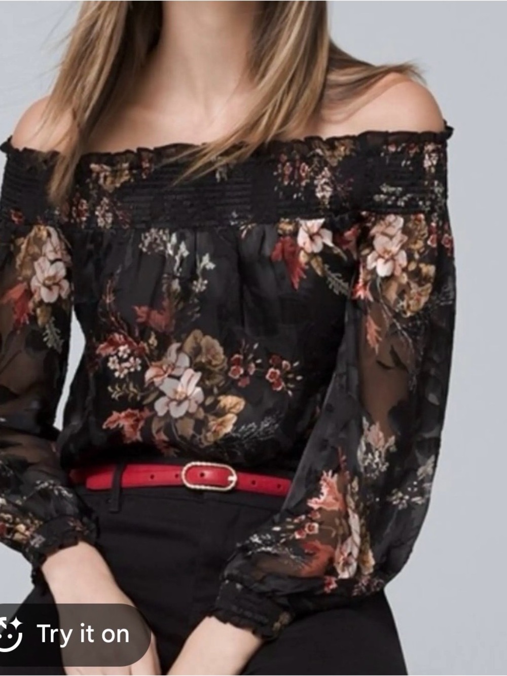 White House Black Market Black Floral Blouse